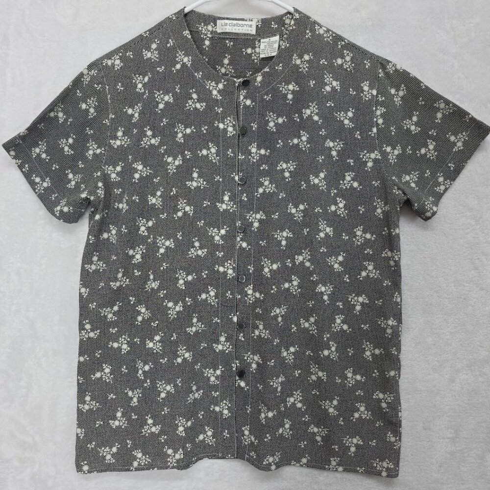 VTG 90s Liz Claiborne Collection Floral Short Sleeve Blouse Shirt Women Size 4
